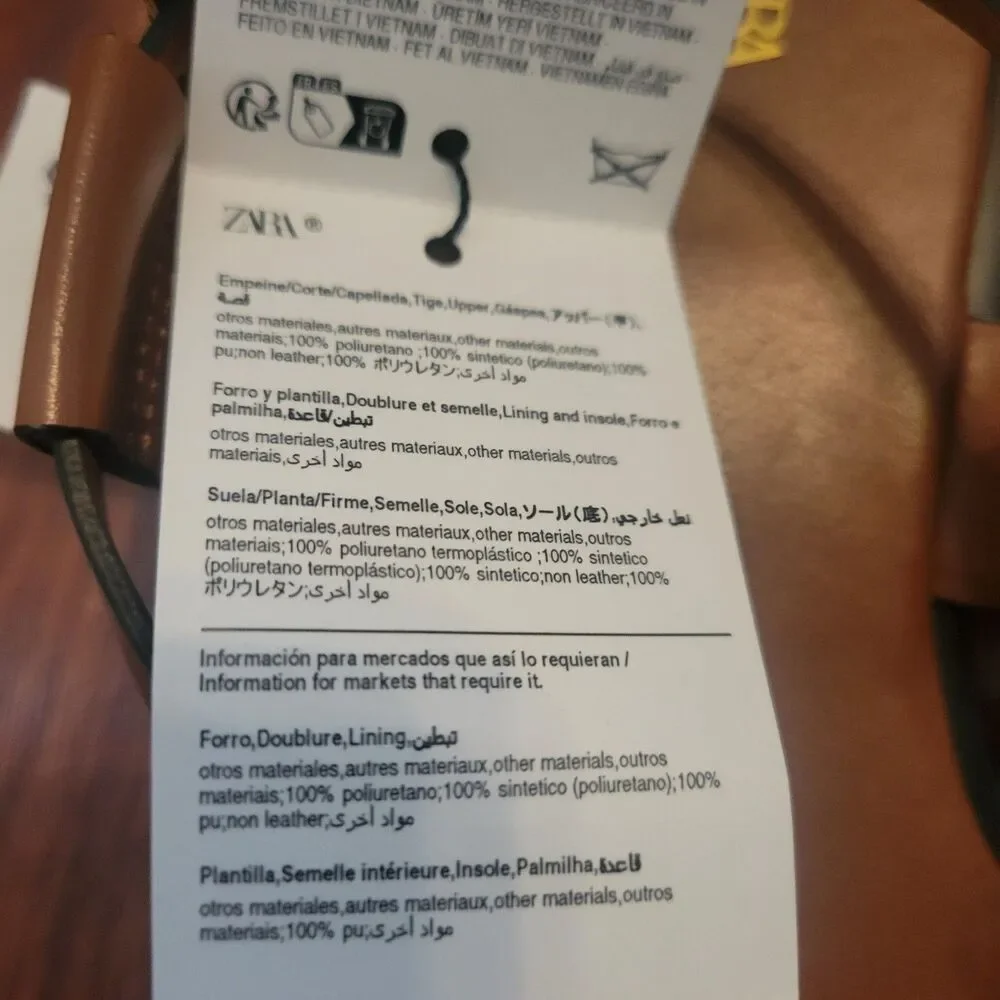 ZARA Brown Toe Ring Strappy Flat Sandals Gold Accent Women Size 8 EU 39 NWT - Picture 6 of 9